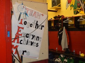 Sign inside the Brockville Braves dressing room at the Memorial Centre in November.
File photo/The Recorder and Times