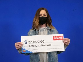 Brittany Smith of Bothwell won a $50,000 prize on an Instant Gift Pack, which was a Christmas gift from her father-in-law. (Handout)