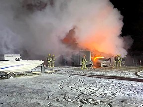Handout
Fire crews from Blenheim, Harwich North and Ridgetown battled a blaze that destroyed a barn on Mull Road Sunday night.