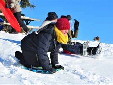 These youngsters took advantage of mild-enough weather on Monday in order to travel down some slopes. Francis Racine/Cornwall Standard-Freeholder/Postmedia Network