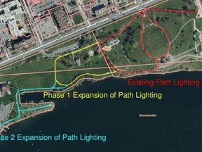 A map of where new lights will be added in Lamoureux Park. Handout/Cornwall Standard-Freeholder/Postmedia Network