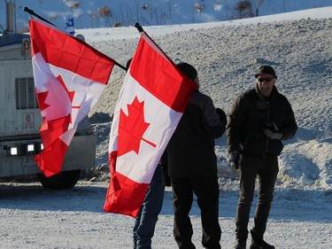 Convoy supporters in a truck stop parking lot. Photo on Friday, January 28, 2021, in Vankleek Hill, Ontario.Todd Hambleton/Standard-Freeholder/Postmedia Network