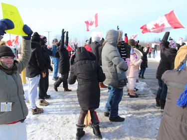 Part of the crowd with a sendoff for truckers. Photo on Saturday, January 29, 2022, in Cornwall Ontario.Todd Hambleton/Standard-Freeholder/Postmedia Network