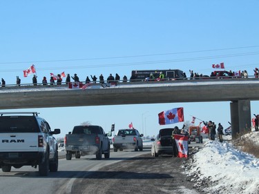 Convoy supporters at the Highway 138 interchange on Highway 417. Photo on Saturday, January 29, 2022, in Moose Creek, Ontario.Todd Hambleton/Standard-Freeholder/Postmedia Network