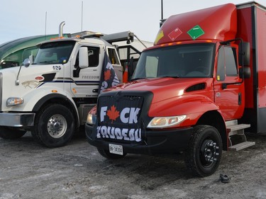 A few of the trucks heading to Ottawa to be a part of the Freedom Convoy on Saturday January 29, 2022 in Cornwall, Ont. Shawna O'Neill/Cornwall Standard-Freeholder/Postmedia Network