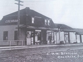 Cochrane’s passenger train platform was located in the historic downtown across from the hotel near where the gazebo and chicken lady statue are now.