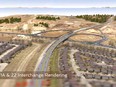 A north-facing rendering of the upcoming Highway 1A and 22 interchange. Town of Cochrane