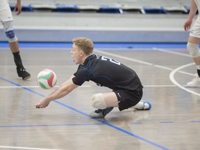 The Keyano Huskies men's team wipes out Concordia University of Edmonton at the Syncrude Sports and Wellness Center. Robert Murray/Keyano Huskies