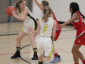The Hanna Hawks Senior Girls had a busy weekend with five games and no time to practice. They opened the week with a 19-40 loss to Acme on home turf, and concluded it with a tournament in Drumheller. Jackie Irwin/Postmedia