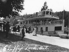 The Rideau Queen docked at Chaffey's Lock, circa 1910.