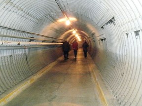 A long tunnel leading into the Diefenbunker Museum was designed to direct explosions away from the main bunker.  Today it offers a cool entrance to the Cold War Museum.
