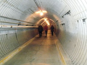 A long tunnel leading into the Diefenbunker Museum was designed to direct explosions away from the main bunker. Today it offers a cool entrance to the Cold War Museum.
