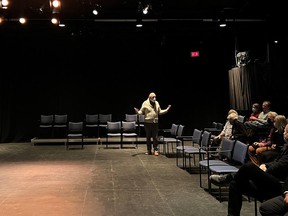 Councilor Dennis O'Connor addresses GAN members and guests at a private screening of a feature film shot primarily in the Gananoque area. The GAN Film Committee is working to attract the film industry to Gananoque to create a new industry for local growth. Provided by Steve Behal