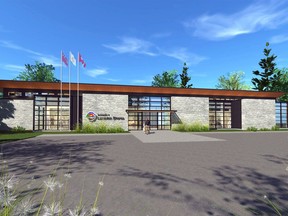 A design of the front of the new $6.3-million administration building and council chamber that Lambton Shores is building in Northville.