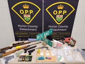 Huron OPP seized more than $100,000 worth of fentanyl, as well as other drugs and weapons from a Dashwood residence Jan. 18. Handout