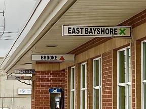 Signs at Owen Sound's transit terminal show the current four 30-minute bus routes in the city.
(Denis Langlois)