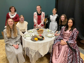 Ghost Light Theatre Troupe actors (from left) Sara Bloomfield, Emma Markiewski, Faith Boudy (back), Gigi Testa, Michaela Neilson, Laura Norhagen and Willow Gladue staged Teacher - Enter Annie Sullivan last weekend. (Barb Willis)