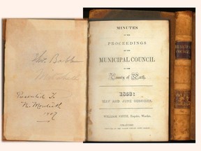 These bound Perth County council minutes from 1853 are one of the 50 "treasures" being highlighted this year by the Stratford-Perth Archives as part of its 50th anniversary celebrations. (Stratford-Perth Archives)