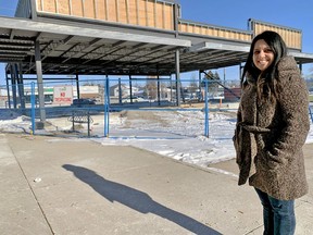 Andriana Akins, Your Neighbourhood Credit Union's assistant manager of member services in Stratford, outside of the local branch's soon-to-be new location on Huron Street. (Chris Montanini/Stratford Beacon Herald)