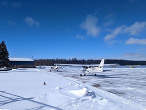 Airplanes on runway at Stratford Municipal Airport.