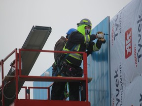 Work continues on the exterior of what will be Lambton County's Shared Services Centre building at the former Bayside Centre site in downtown Sarnia. The work is expected to be completed in April.