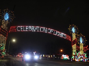 The Celebration of Lights candle arch over Front Street in Sarnia.