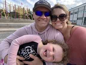 Showing the happiness of what recovery can bring, here are Jay, his daughter Destiny and partner Ashleigh Beaucage. Supplied