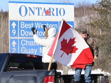 Supporters were on hand to show their support for Freedom Convoy 2022 as it passed through Sudbury, Ont. on Friday January 28, 2022. John Lappa/Sudbury Star/Postmedia Network
