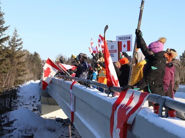 Supporters were on hand in Lively, Ont. on Friday January 28, 2022 to show their support for Freedom Convoy 2022. John Lappa/Sudbury Star/Postmedia Network