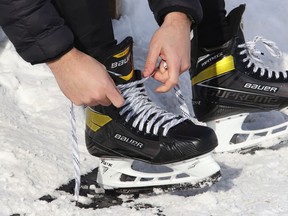 Mike Commito, hockey historian and writer, laced up his skates and visited 23 ice surfaces, which included 18 outdoor rinks in Greater Sudbury, Ont., over 31 days in January 2022. John Lappa/Sudbury Star/Postmedia Network