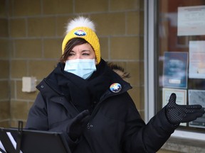 Lisa Long, executive director of the Samaritan Centre in Sudbury, Ont., makes a point at the launch of the Coldest Night of the Year 2022 on Tuesday December 21, 2021. John Lappa/Sudbury Star/Postmedia Network