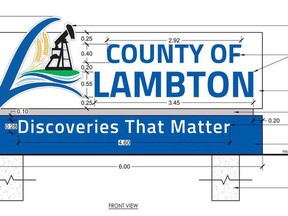 A new sign welcoming travellers on Highway 402 to Lambton County is expected to be installed later this year. Handout