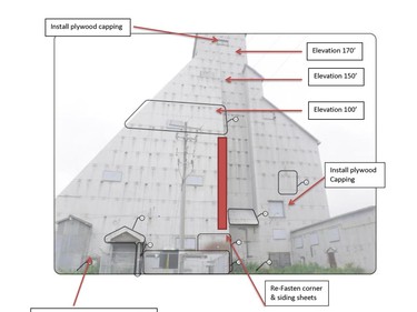 A written report presented to city council Tuesday night included a number of images illustrating the structural deficiencies with the McIntyre headframe.

Supplied graphic