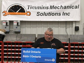 Eddy Lamontagne, vice-president of Timmins Mechanical Solutions, is seen here during a tour of the plant in early December by dignitaries that included Greg Rickford, Minister of Northern Development, Mines, Natural Resources and Forestry, and Minister of Indigenous Affairs.

RON GRECH/The Daily Press