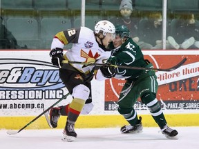 After getting shut out by the Bonnyville Pontiacs on Saturday, the Cru were blanked for the second game in a row in Blackfalds on Wednesday, losing 4-0. Photo courtesy Target Photography