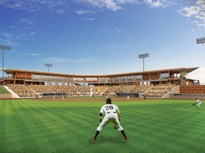The opening of Spruce Grove's Myshak Metro Ballpark, the new highly-anticipated home of the Edmonton Prospects Baseball Club, has been delayed until spring 2024. Photo provided by Edmonton Prospects Baseball Club.