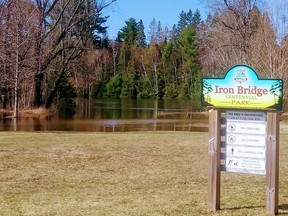 The Mississagi River floods Centennial Park in Iron Bridge in the Spring of 2020. Chad Beharriell