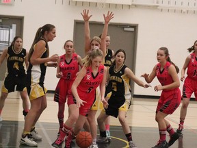 The Hanna Hawks Sr. Girls held their annual Sweetheart Tournament on Feb. 11 and 12, winning one of their three games, but playing the best they have all season according to Coach Rick Haines. Misty Hart/Postmedia