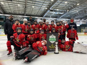 The U11 Thistles, just moments after capturing the 2021/22 Portage Cup championship. They are looking to close out the season 32-1 on the weekend.