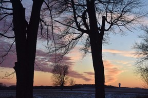 Colorful sunset cool reward for anyone braving low winter temperatures in the countryside outside Ilderton.