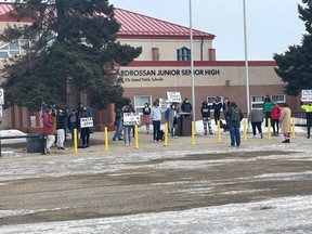 Some students at Ardrossan Junior Senior High School staged a walkout on Monday, Feb. 14, the first day mask use was no longer required. Photo Supplied