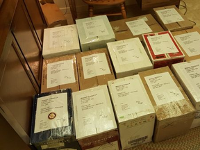 Packages of digital devices amassed by five different Rotary clubs sit waiting to be delivered to the northern Ontario fly-in community of Nibinamik. Submitted.