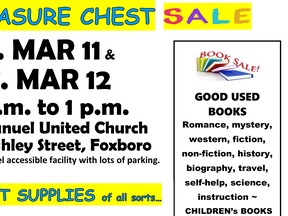 A poster promoting an upcoming community sale held in support of the Emmanuel United Church in Foxboro. Submitted.