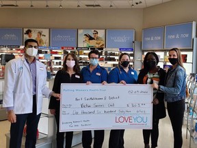 Fort Saskatchewan Westpark Shopper's Drug Mart staff were joined by Victim Services staff last week, as the local business made a donation toward the Fort Saskatchewan Victim Services programming. Photo Supplied.