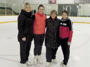 Wendy Philion poses for a photo with fellow Sudbury Skating Club coaches Heather Basso and Marianne Laporte and Olympian Meagan Duhamel.