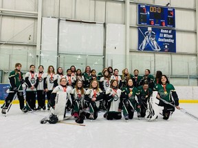 The U12 Spruce Grove Ninjas (green) defeated the U12 Spruce Grove Tornados (white) during the annual Sweetheard Tournament at the Tri Leisure Centre the weekend of Feb. 18–20. Photo supplied.
