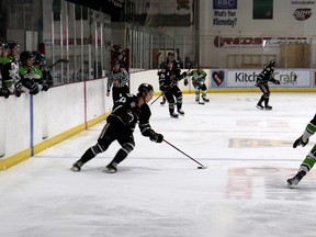 Caleb MacDonald, pictured playing the Calgary Canucks in December, is AJHL's rookie of the week.