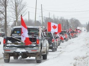 Participants take part in a convoy in Bruce County on Saturday, February 12, 2022.