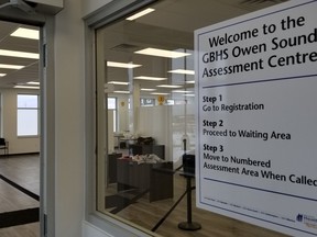 The Owen Sound COVID-19 Assessment Centre entrance at 1100 16th Ave. E, in the Sun Life building near the hospital. (Sun Times file photo)