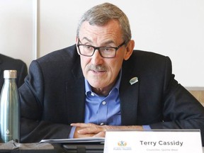 Quinte West Coun. Terry Cassidy speaks during a 2019 meeting of the local health board. The board backed his motion this week to press the provincial health ministry for a comprehensive plan to provide oral health care to people of low income.